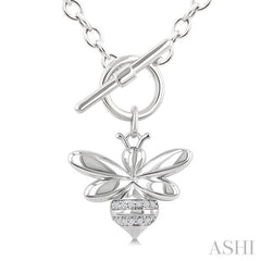 1/20 Ctw Bumble Bee Toggle Round Cut Diamond Fashion Necklace in Sterling Silver