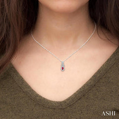 5x3 MM Oval Cut Ruby and 1/50 Ctw Round Cut Diamond Pendant in Sterling Silver with Chain