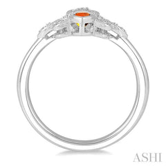 8x4 MM Marquise Cut Amethyst & 6X3 MM Marquise Cut Citrine and 1/50 Ctw Round Cut Diamond Fleur De Lis Ring in Sterling Silver
