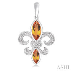 8x4 MM Marquise Cut Citrine, 6x3 MM Marquise Cut Citrine and 1/20 Ctw Round Cut Diamond Fleur De Lis Earrings in Sterling Silver