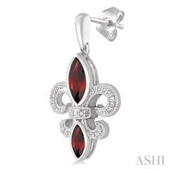 8x4&6x3 MM Marquise Cut Garnet and 1/20 Ctw Round Cut Diamond Fleur De Lis Earrings in Sterling Silver