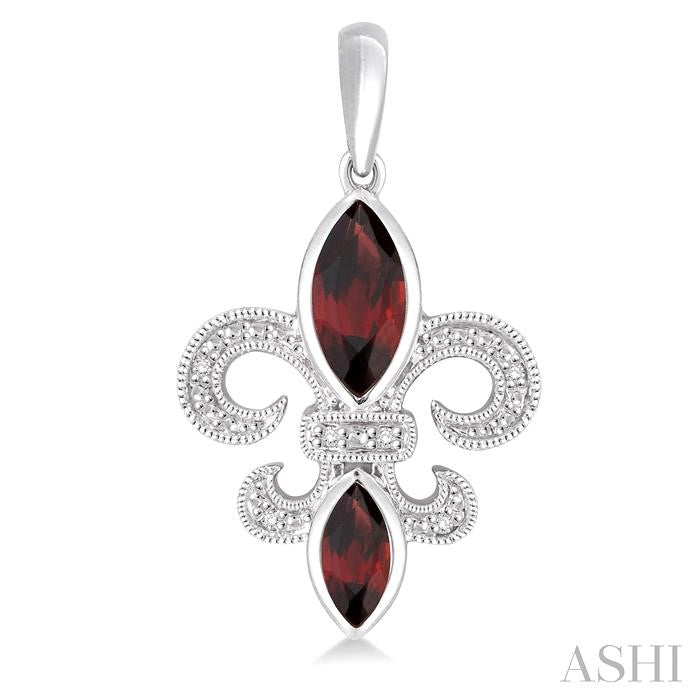 8x4&6x3 MM Marquise Cut Garnet and 1/20 Ctw Round Cut Diamond Fleur De Lis Earrings in Sterling Silver