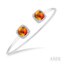 8x8 MM Cushion Shape Citrine and 1/10 Ctw Round Cut Diamond Bangle in Sterling Silver