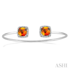 8x8 MM Cushion Shape Citrine and 1/10 Ctw Round Cut Diamond Bangle in Sterling Silver