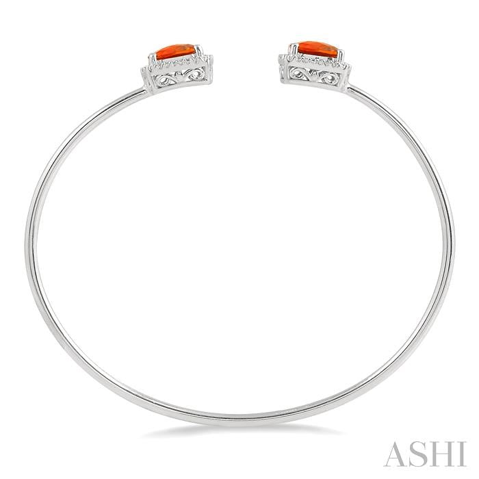 8x8 MM Cushion Shape Citrine and 1/10 Ctw Round Cut Diamond Bangle in Sterling Silver