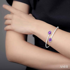 9x6 MM Pear Shape Amethyst and 1/10 Ctw Round Cut Diamond Bangle in Sterling Silver
