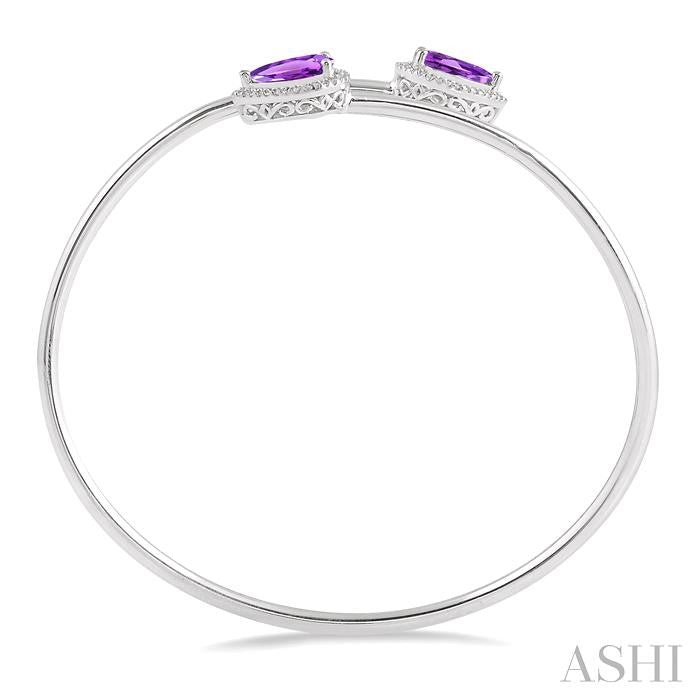 9x6 MM Pear Shape Amethyst and 1/10 Ctw Round Cut Diamond Bangle in Sterling Silver
