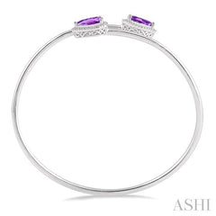 9x6 MM Pear Shape Amethyst and 1/10 Ctw Round Cut Diamond Bangle in Sterling Silver