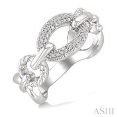 1/10 Ctw Round Cut Diamond Bold Oval Shape Rope Link Ring in Sterling Silver