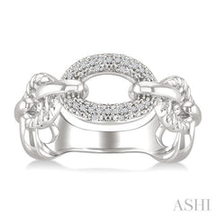 1/10 Ctw Round Cut Diamond Bold Oval Shape Rope Link Ring in Sterling Silver