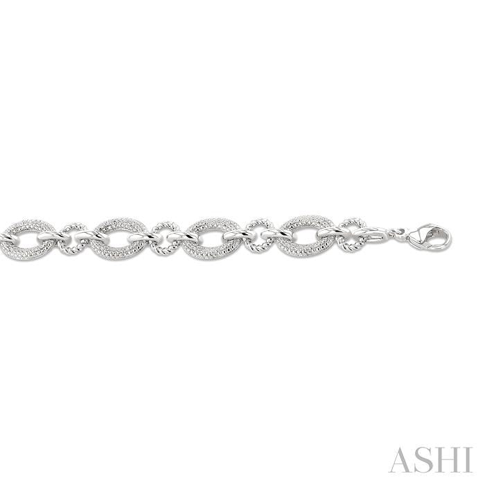1/10 Ctw Round Cut Diamond Bold Oval Shape Rope Link Bracelet in Sterling Silver