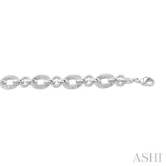 1/10 Ctw Round Cut Diamond Bold Oval Shape Rope Link Bracelet in Sterling Silver