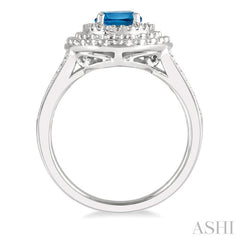 8x6 MM Oval Cut Blue Topaz and 1/20 Ctw Center Mount Round Cut Diamond Semi-Precious Ring in Sterling Silver