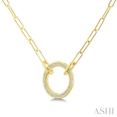 1/10 Ctw Circle Round Cut Diamond Fashion Pendant With Paperclip Chain in Yellow Gold Vermeil