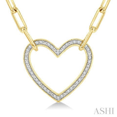 1/10 Ctw Heart Frame Round Cut Diamond Fashion Pendant With Paperclip Chain in Yellow Gold Vermeil