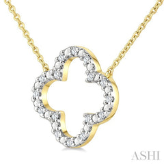 1/10 Ctw Clover Frame Bead & Round Cut Diamond Fashion Pendant With Chain in Yellow Gold Vermeil