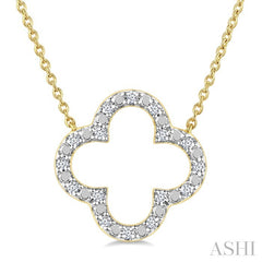 1/10 Ctw Clover Frame Bead & Round Cut Diamond Fashion Pendant With Chain in Yellow Gold Vermeil