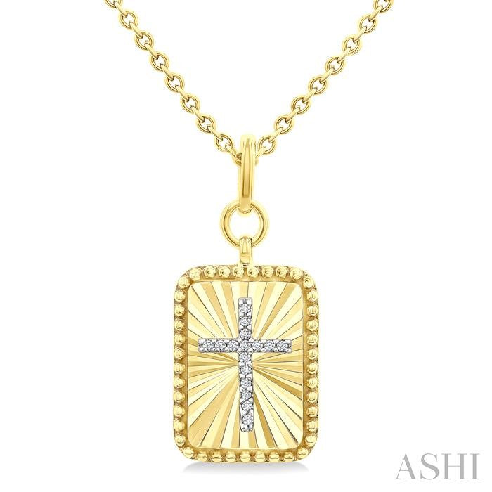 1/20 Ctw Latin Cross Round Cut Diamond Rectangular Fluted Medallion Pendant With Chain in Yellow Gold Vermeil