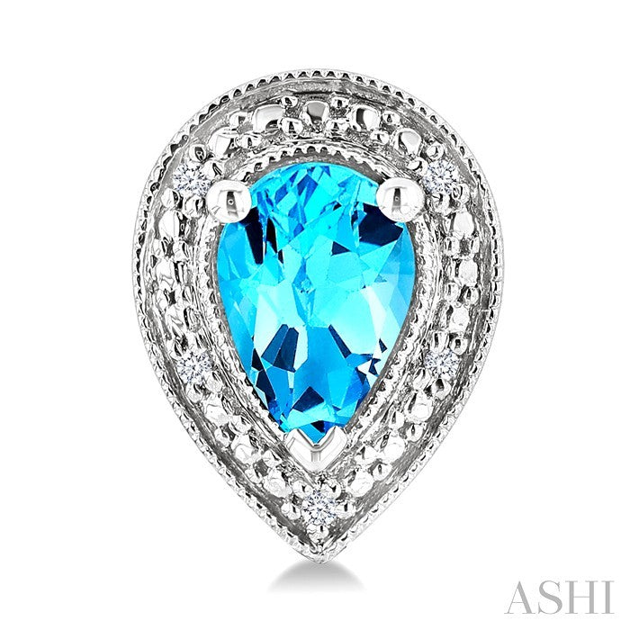 6X4 MM Pear Shape Blue Topaz and 1/50 Ctw Round Cut Diamond Semi-Precious Earrings in Sterling Silver