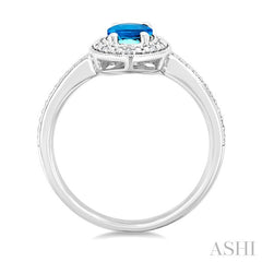 7x5 MM Oval Shape Blue Topaz and 1/50 Ctw Round Cut Diamond Semi-precious Ring in Sterling Silver
