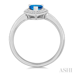 7x5 MM Pear Shape Blue Topaz and 1/50 Ctw Round Cut Diamond Semi-precious Ring in Sterling Silver