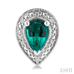 6X4 MM Pear Shape Lab-Created Emerald and 1/50 Ctw Round Cut Diamond Precious Earring in Sterling Silver 