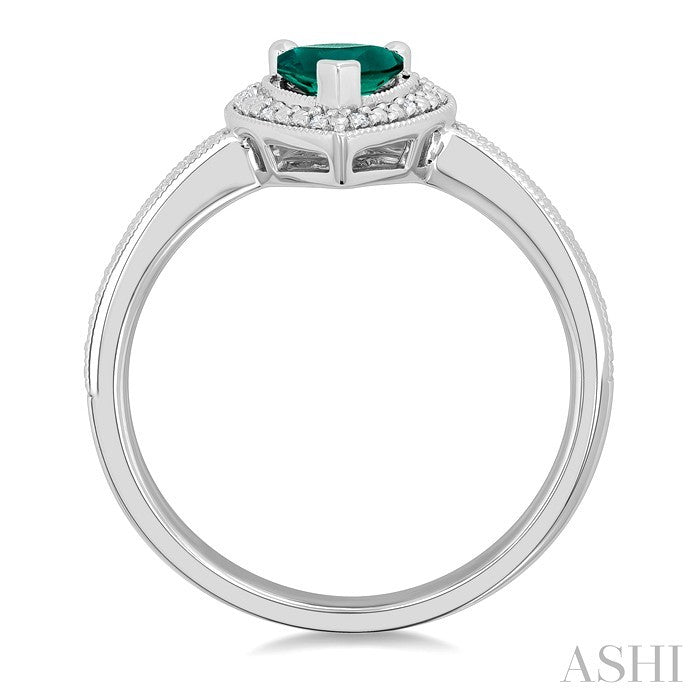 7X5 MM Pear Shape Lab-Created Emerald and 1/50 Ctw Round Cut Diamond Precious Ring in Sterling Silver 