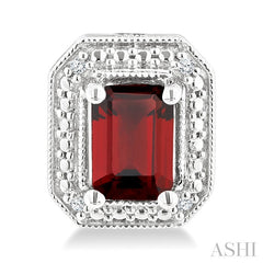 6X4 MM Octagon Shape Garnet and 1/50 Ctw Round Cut Diamond Semi-Precious Earrings in Sterling Silver