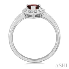 7X5 MM Pear Shape Garnet and 1/50 Ctw Round Cut Diamond Semi-Precious Ring in Sterling Silver
