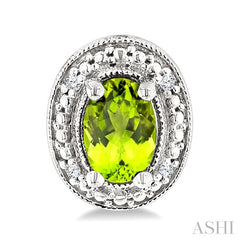 6X4 MM Oval Shape Peridot and 1/50 Ctw Round Cut Diamond Semi-Precious Earrings in Sterling Silver