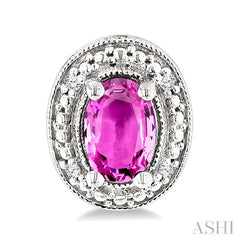 6X4 MM Oval Shape Lab-Created Pink Sapphire and 1/50 Ctw Round Cut Diamond Precious Earrings in Sterling Silver 