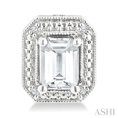 6X4 MM Octagon Shape White Topaz and 1/50 Ctw Round Cut Diamond Semi-Precious Earrings in Sterling Silver