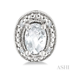 6X4 MM Oval Shape White Topaz and 1/50 Ctw Round Cut Diamond Semi-Precious Earrings in Sterling Silver
