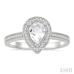 6X4 MM Pear Shape White Topaz and 1/50 Ctw Round Cut Diamond Semi-Precious Ring in Sterling Silver