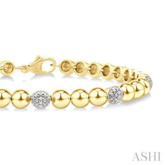 5 MM Bold Bead and 1/6 Ctw Round Cut Diamond Fashion Bracelet in Yellow Gold Vermeil