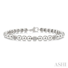 5 MM Bold Bead and 1/6 Ctw Round Cut Diamond Fashion Bracelet in Sterling Silver