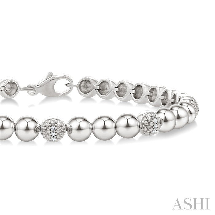 5 MM Bold Bead and 1/6 Ctw Round Cut Diamond Fashion Bracelet in Sterling Silver