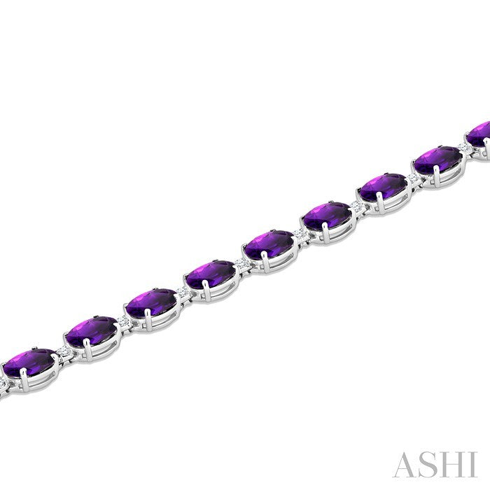 7X5 MM Oval Shape Amethyst and 1/10 Ctw Round Cut Diamond Semi-Precious Bracelet in Sterling Silver