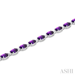 7X5 MM Oval Shape Amethyst and 1/10 Ctw Round Cut Diamond Semi-Precious Bracelet in Sterling Silver
