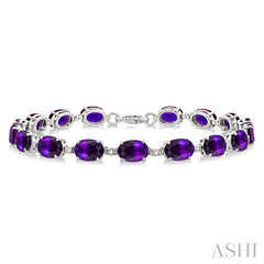 7X5 MM Oval Shape Amethyst and 1/10 Ctw Round Cut Diamond Semi-Precious Bracelet in Sterling Silver