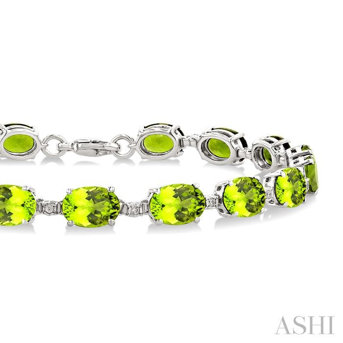 7X5 MM Oval Shape Peridot and 1/10 Ctw Round Cut Diamond Semi-Precious Bracelet in Sterling Silver