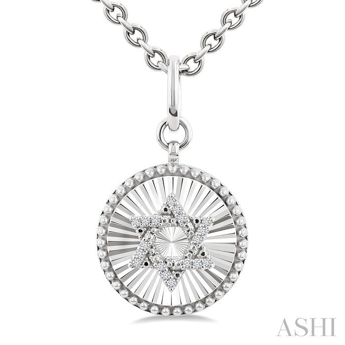 1/10 Ctw Round Fluted Medallion Round Cut Diamond Star of David Pendant With Chain in Sterling Silver