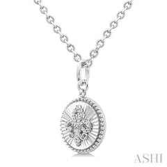 1/10 Ctw Round fluted medallion Round Cut Diamond Fleur-De-Lis Pendant With Chain in Sterling Silver