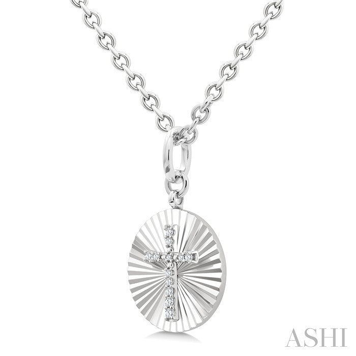 1/10 Ctw Round Fluted Medallion Round Cut Diamond Cross Pendant With Chain in Sterling Silver