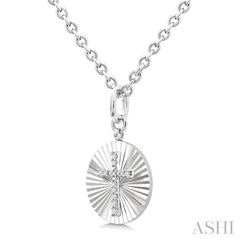 1/10 Ctw Round Fluted Medallion Round Cut Diamond Cross Pendant With Chain in Sterling Silver