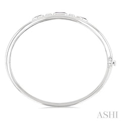 7x5 MM Octagon Shape Blue Topaz & 6x4 MM Pear Shape Amethyst and 1/10 Ctw Round Cut Diamond Semi-Precious Bangle in Sterling Silver