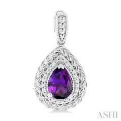 7X5 MM Pear Cut Amethyst and 1/20 Ctw Round Cut Diamond Semi-Precious Earring in Sterling Silver
