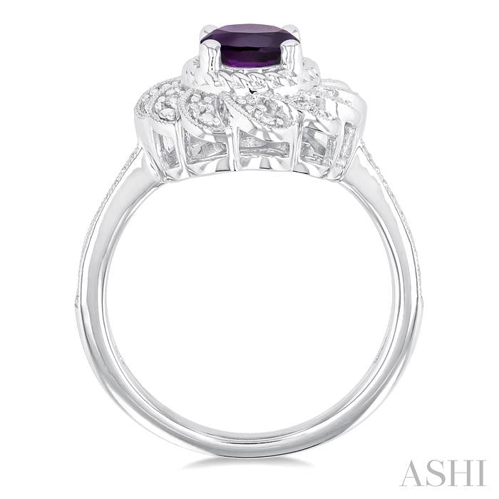1/20 Ctw Oval Cut 8X6 MM Amethyst and Round Cut Diamond Semi-Precious Ring in Sterling Silver