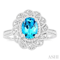 1/20 Ctw Oval Cut 8X6 MM Blue Topaz and Round Cut Diamond Semi-Precious Ring in Sterling Silver