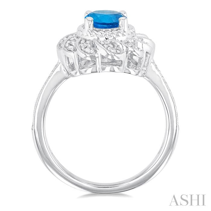 1/20 Ctw Oval Cut 8X6 MM Blue Topaz and Round Cut Diamond Semi-Precious Ring in Sterling Silver